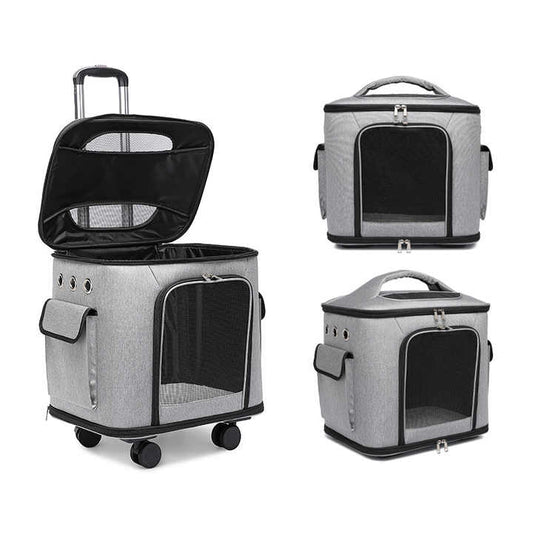 حقيبة تنفس الأليفة القط حقيبة مع عربة الأليفة لوازم  Breathable Bag Pet Cat Dog Suitcase with Trolley Pet Travel