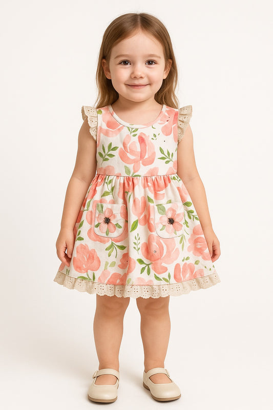 فستان  بنات زهري بدون أكمام