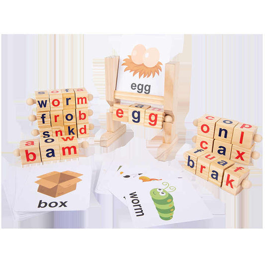 لعبة تهجئة الحروف الخشبية، بطاقات حروف خشبية . Wooden Letter Spelling Game, Educational