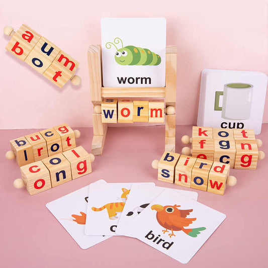 لعبة تهجئة الحروف الخشبية، بطاقات حروف خشبية . Wooden Letter Spelling Game, Educational