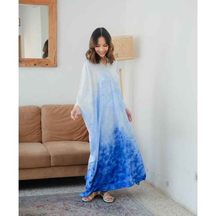 قفطان نسائي أنيق أزرق شيبوري -Blue Shibori Women's Kaftan