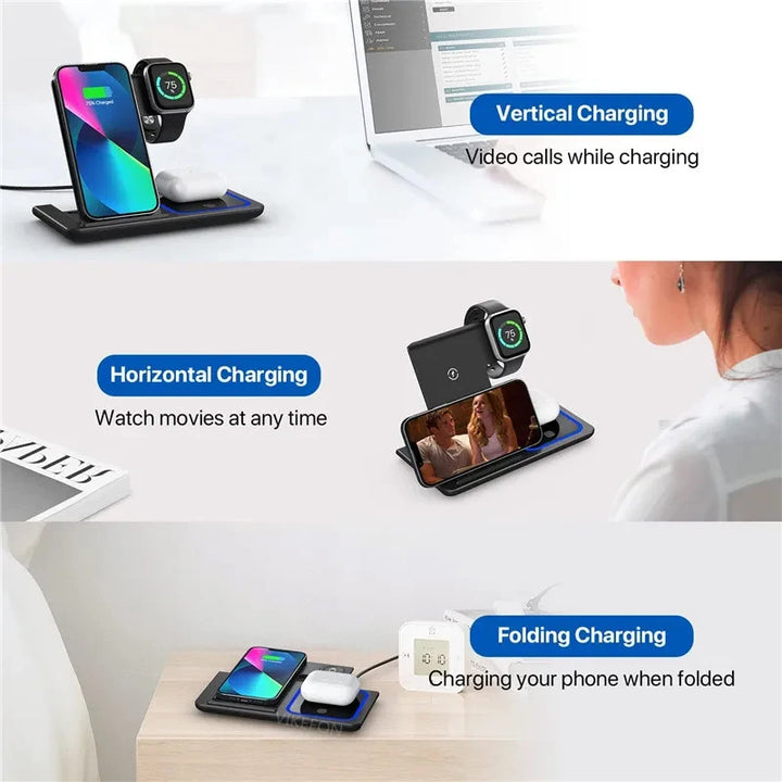 3 في 1 وسادة قابلة للطي وسريع لهاتف آيفون 13 12 11 Pro Max ساعة أبل 1-8 Airpods 3 23 حوامل هواتف