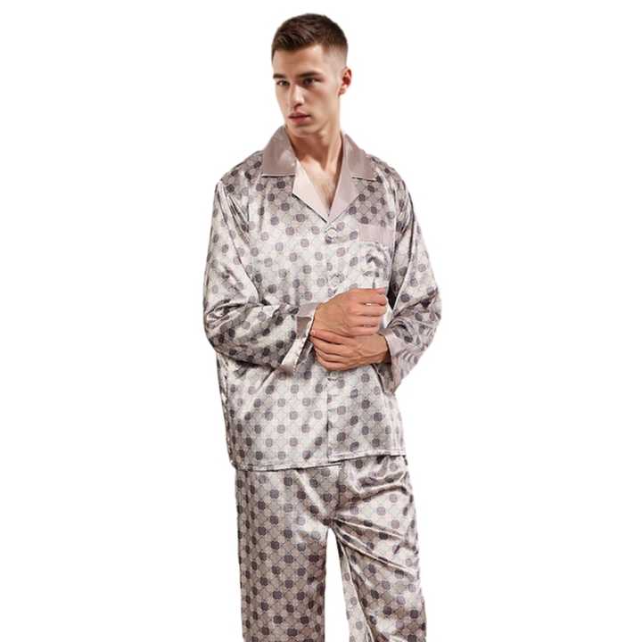 Men's long-sleeved silk pajamas 
