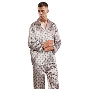 Men's long-sleeved silk pajamas 