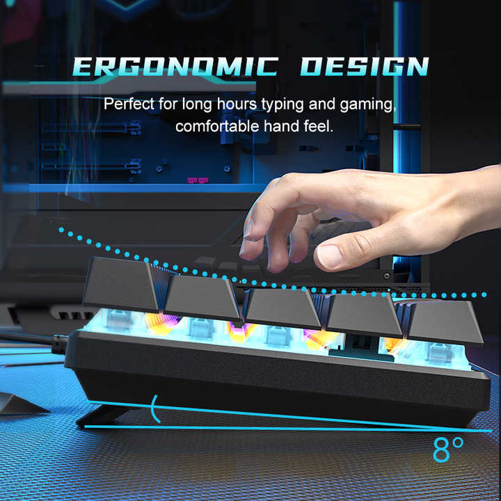 مفتاح أزرق لوحة مفاتيح الألعاب 60 في المئة . Blue Switch Gaming Keyboard 60% Gamer Teclado