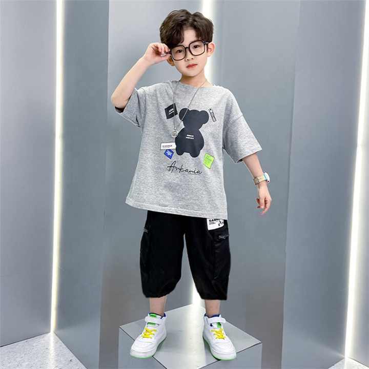 Latest design children boutique sportswear suit kids clothes baby boy summer clothes 2 pieces 