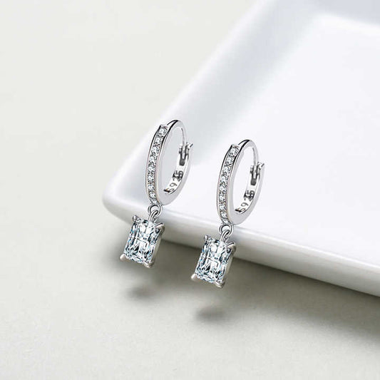 Sterling Silver Luxury Women's Jewelry Wedding AccessoriesAilmay أقراط متدلية عصرية مستطيلة من الزيركونيا المكعبة البراقة من الفضة الإسترليني بنسبة 100% عيار 925 فاخرة للسيدات مجوهرات واكسسوارات لحفلات الزفاف