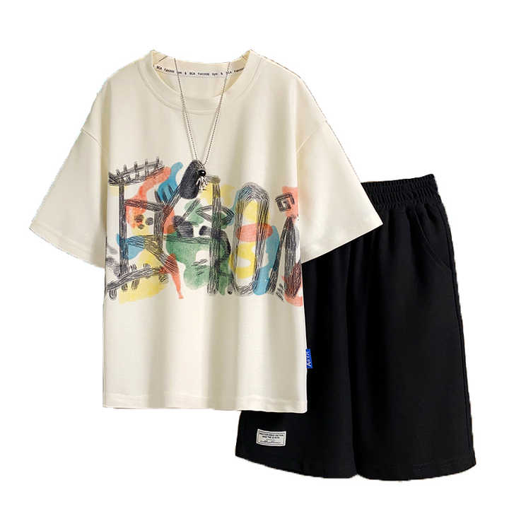 Teen Boys Set Trendy Printed Short- For teenage boys, 