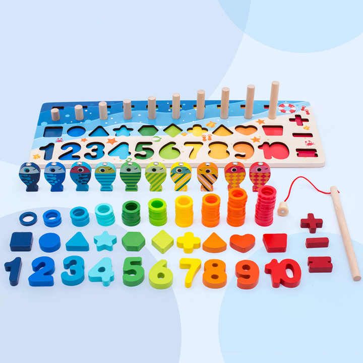 Wooden Number Puzzle Sorting Stacking Cube Game for 