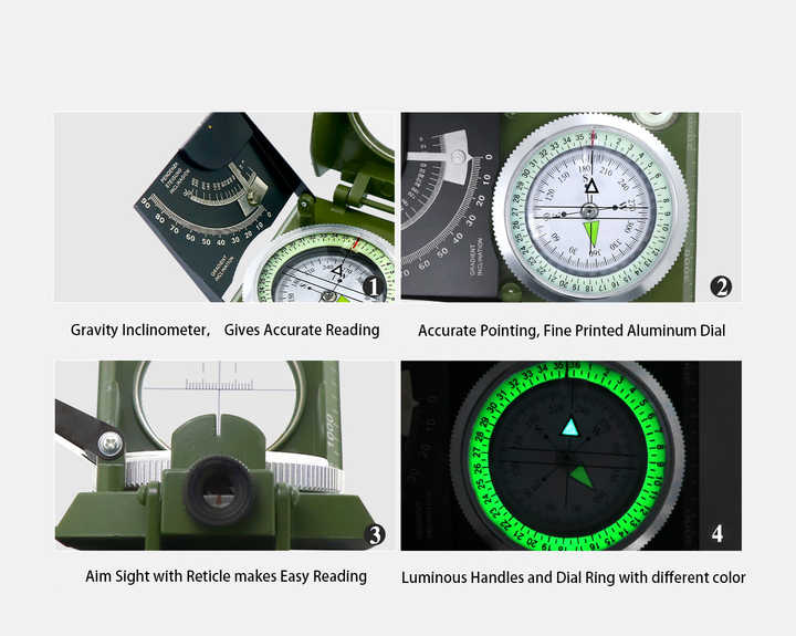 Luminous Compass with Inclinometer for Outdoor Exploration 