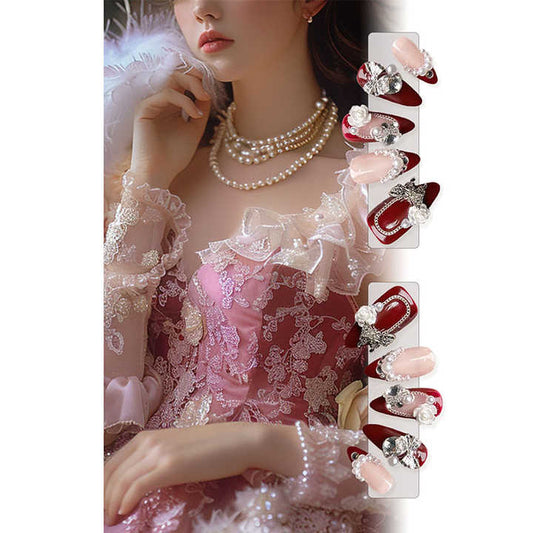 almond red acrylic nails 