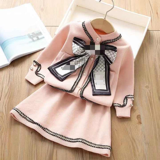 Girls Plaid Stwear+skirt Sets Children's-طقم ملابس وتنورة
