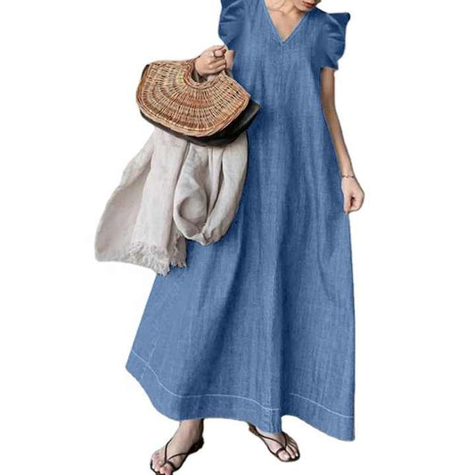Women Casual Loose Dress -فستان جينز ماكسي نسائي