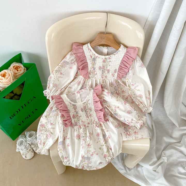 Dress with Long Sleeves Printed Baby Dress- فستان صيفي كاجوال