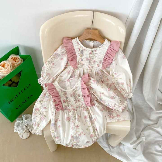 Dress with Long Sleeves Printed Baby Dress- فستان صيفي كاجوال