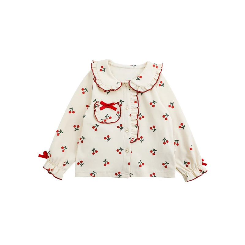 Autumn and Spring Baby Girls Cotton Order Fruit Print Ruffle Pajama Sets Home Clothes Kids Sleepwear 