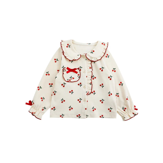 Autumn and Spring Baby Girls Cotton Order Fruit Print Ruffle Pajama Sets Home Clothes Kids Sleepwear 