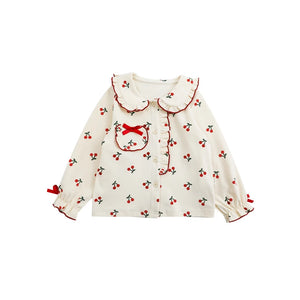 Autumn and Spring Baby Girls Cotton Order Fruit Print Ruffle Pajama Sets Home Clothes Kids Sleepwear 