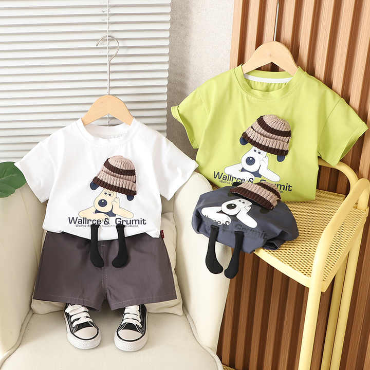 Short Sleeve Suit Boy T-shirt Baby-بدلة أطفال مختلطة