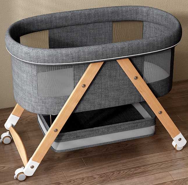 Modern Design Foldable Cotton and Wood Baby Bed 