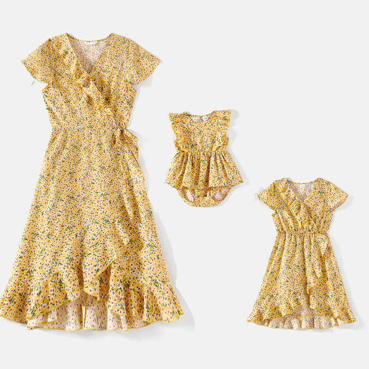 فستان للأم والابنة قابل للتخصيص للربيع والصيف طقم فستان مطبوع للأم والطفلCustomizable Mother and Daughter Dress Spring Summer Mother and Child Printed Dress Set