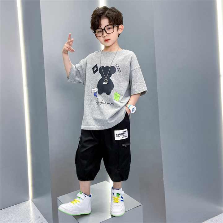 Latest design children boutique sportswear suit kids clothes baby boy summer clothes 2 pieces 