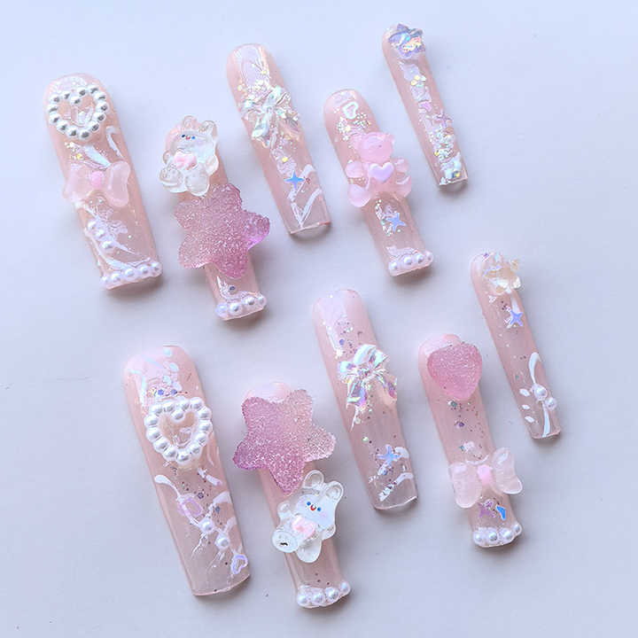 مجموعة أظافر فرنسية طويلة وردية ساحرة - Manufacturer Customized Pink Charming French Long