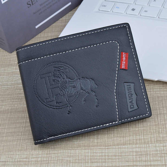 محفظة جلدية كلاسيكية للرجال بسحاب قصير ونمط . Classic Men's Leather Wallet with Short Zipper