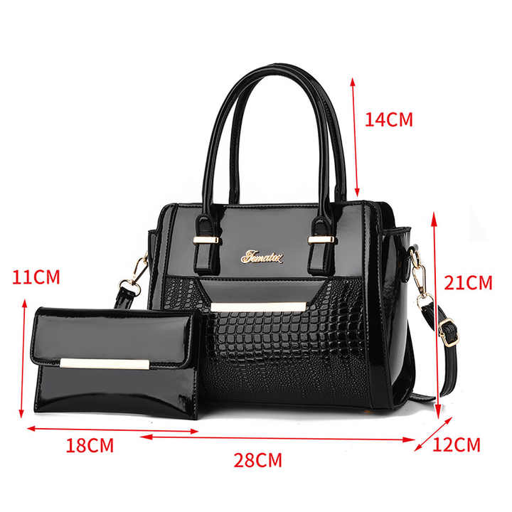 Luxury Women's PU Leather Handbag, 2-Piece Set