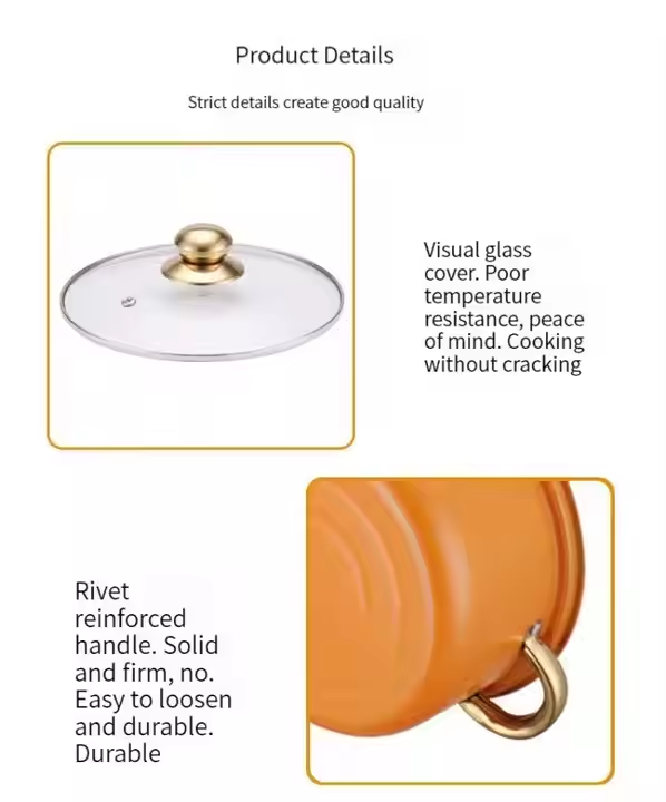 High Quality 5 Piece Cast Iron Cookware Set Orange Gold Handle 