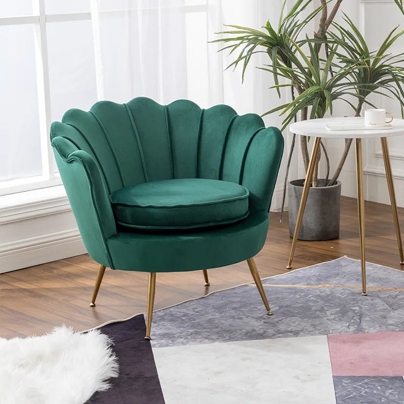Modern club chair with velvet touch and gold metal legs for bedrooms and living rooms 