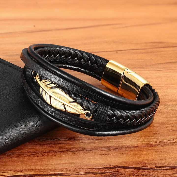Men's Multilayer Leather Feather Bracelet 