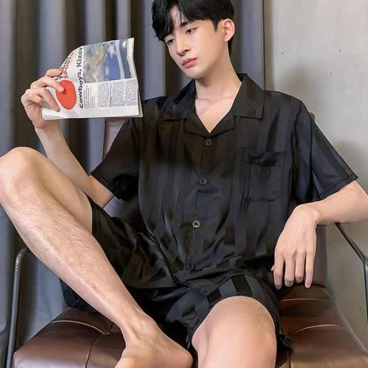 New Men's Summer Pajamas Short Sleeve Shorts 