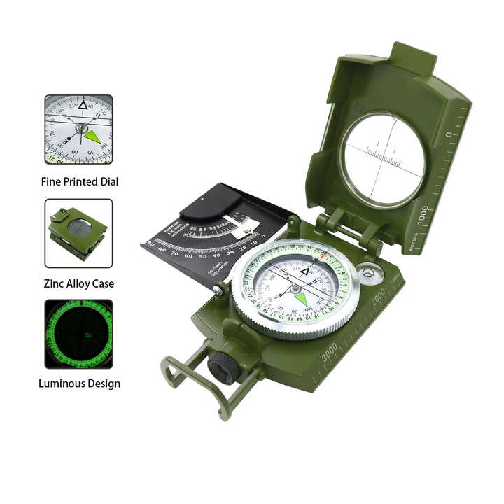Luminous Compass with Inclinometer for Outdoor Exploration 