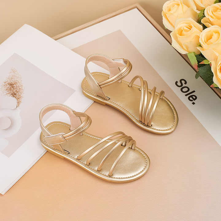 Girls Roman Style Gold Sandals Girls Sandals with Soft and Breathable Sole 