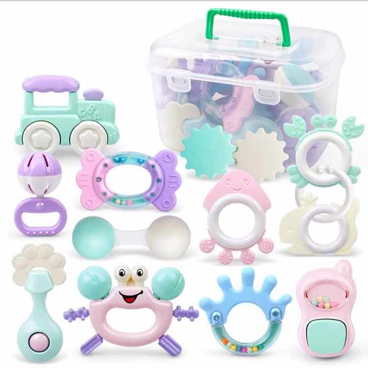 Infant Baby Toys 0-12M Baby Rattle and Teether Toy Food Grade Teething Toys for Newborn 
