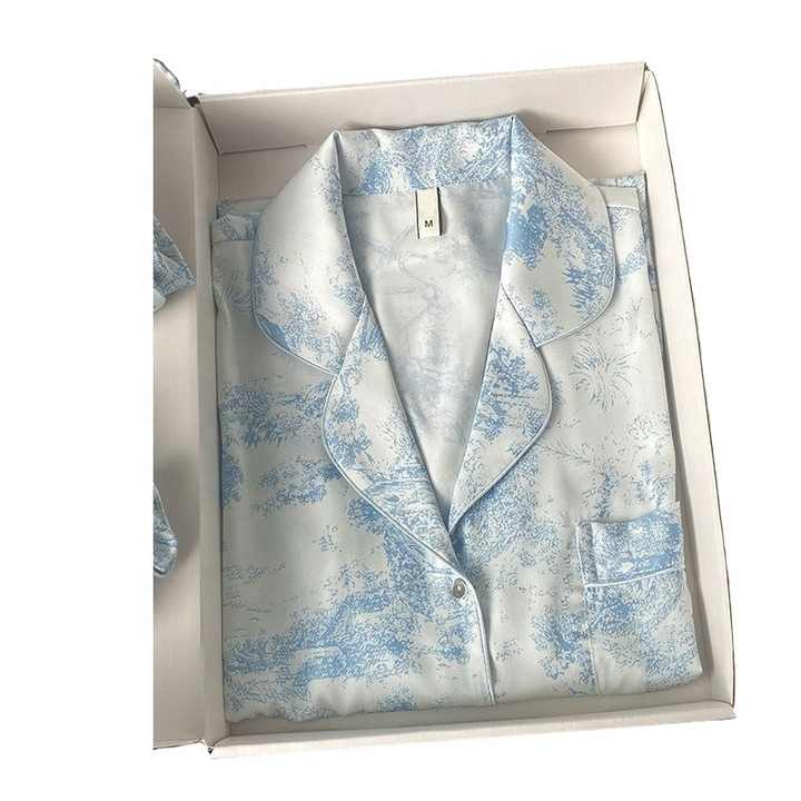 ملابس نوم صيفية نسائية بأكمام طويلة طقم بيجامة ساتان من قطعتين للنساءWomen's Summer Sleepwear Long Sleeve 2 Piece Satin Pajama Set for Women