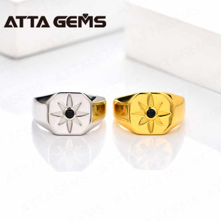 ATTA S925 Silver Black Spinel Wedding Rings 