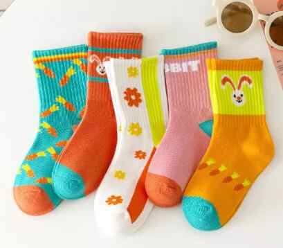 Cotton Crew Socks for Boys Girls جوارب مخططة أنيقة برسومات كرتونية للأطفا