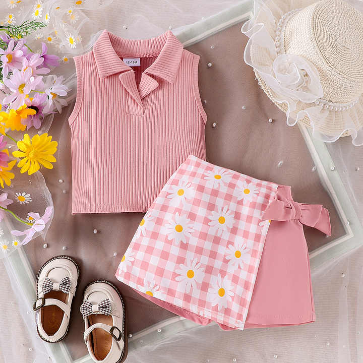 Summer Sunny Kids Clothes for Toddler Girls 2 Piece Outfits Set ملابس أطفال صيفية مشمسة للأطفال مجموعة ملابس من قطعتين للفتيات الصغيرات
