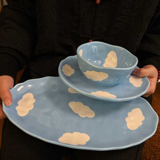 Blue Sky Cloud Hand Painted Coffee Pot Set 