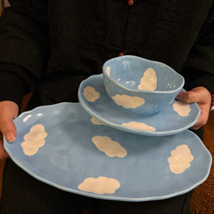 Blue Sky Cloud Hand Painted Coffee Pot Set 