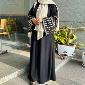 Open abaya with Palestinian keffiyeh 