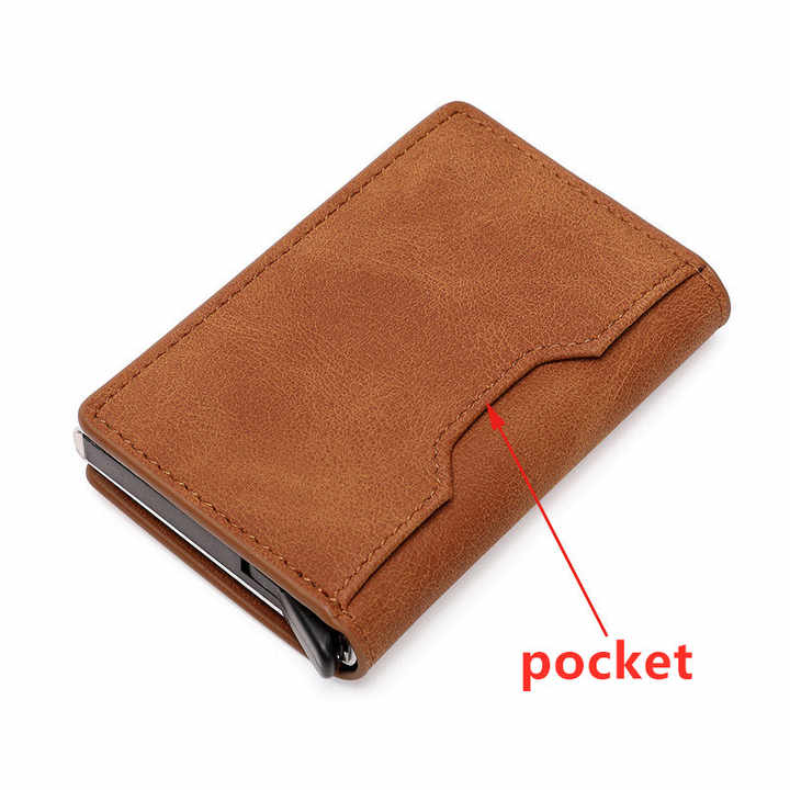 Pop Up PU Leather Metal Wallet RFID Blocking Automatic 