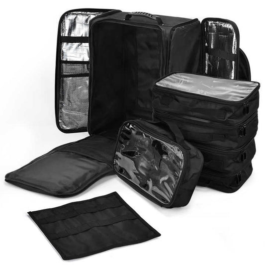 حقيبة مكياج بعجلات بتصميم جديد مفتوح من الجانب