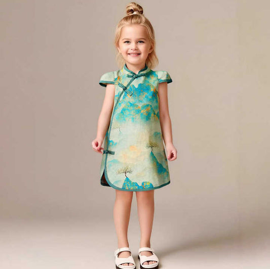 Chinese Style Little Girl Sleeveless Dress-فستان صيني