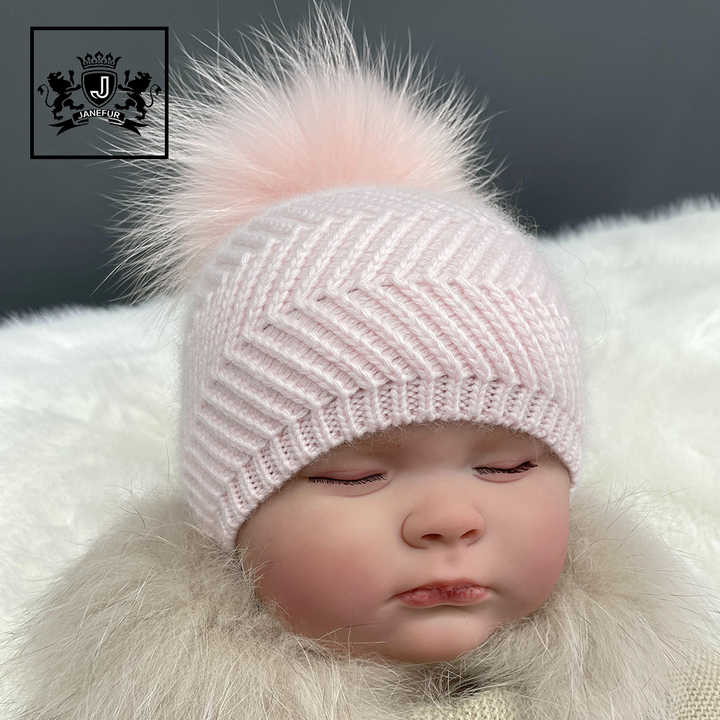Children's hats with real fur pompom 
