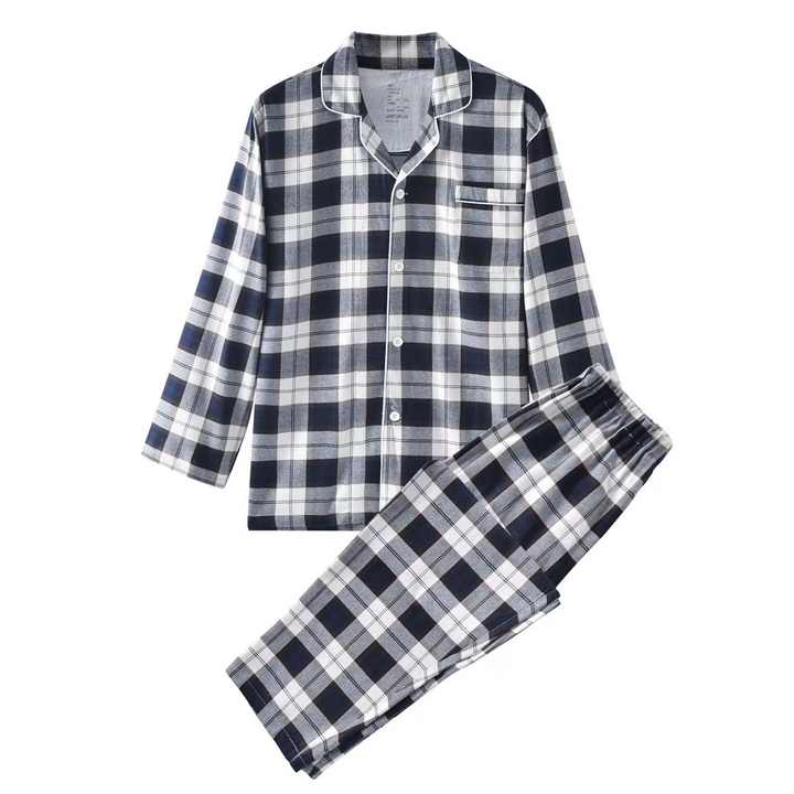 Men's Plus Size Autumn Pajama Set with Collar 