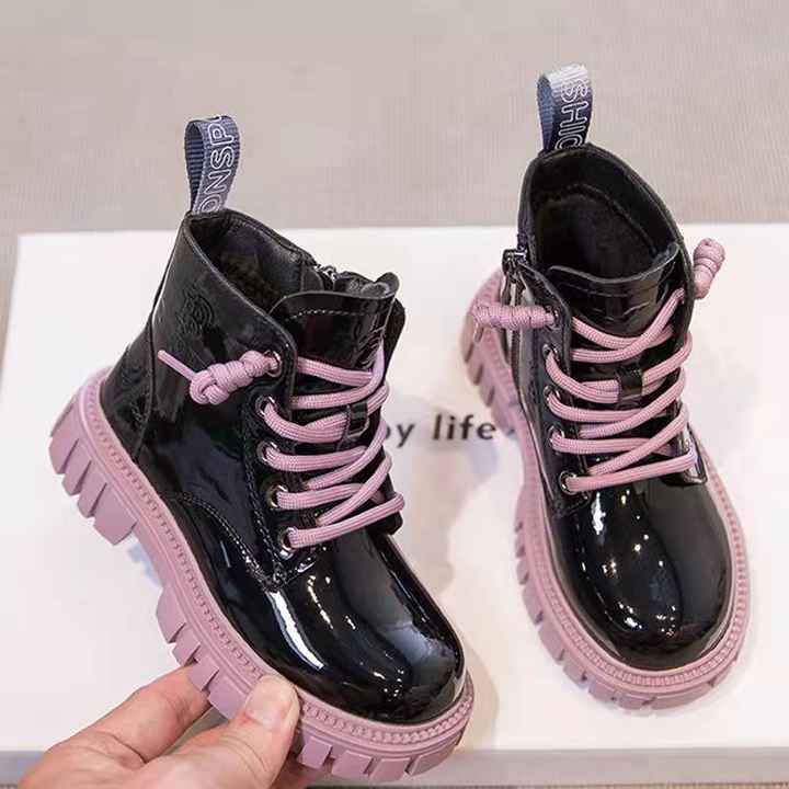 Conison Children's Shoes Korean Fashion Designer Candy Lace-up Boys Girls Autumn Winter PU Leather Outdoor Shoes 