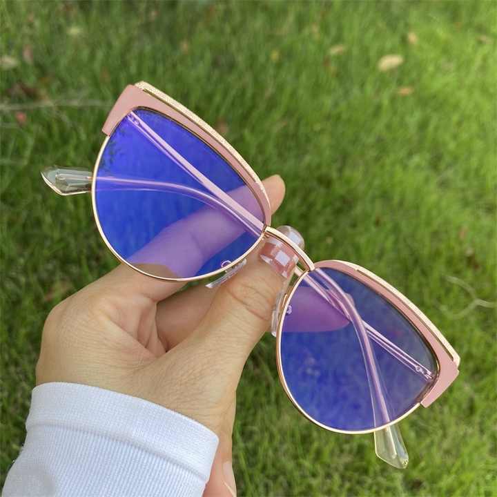 Women's Alloy Gold Cat Eye Anti-Blue Light Blocking Glasses, Anti-Blue Light Blocking, Spring Hinges 
